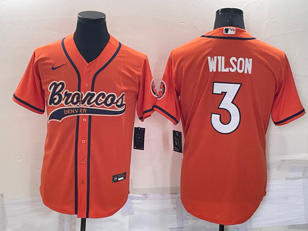 Men's Denver Broncos #3 Russell Wilson Orange Cool Base Stitched Baseball Jersey